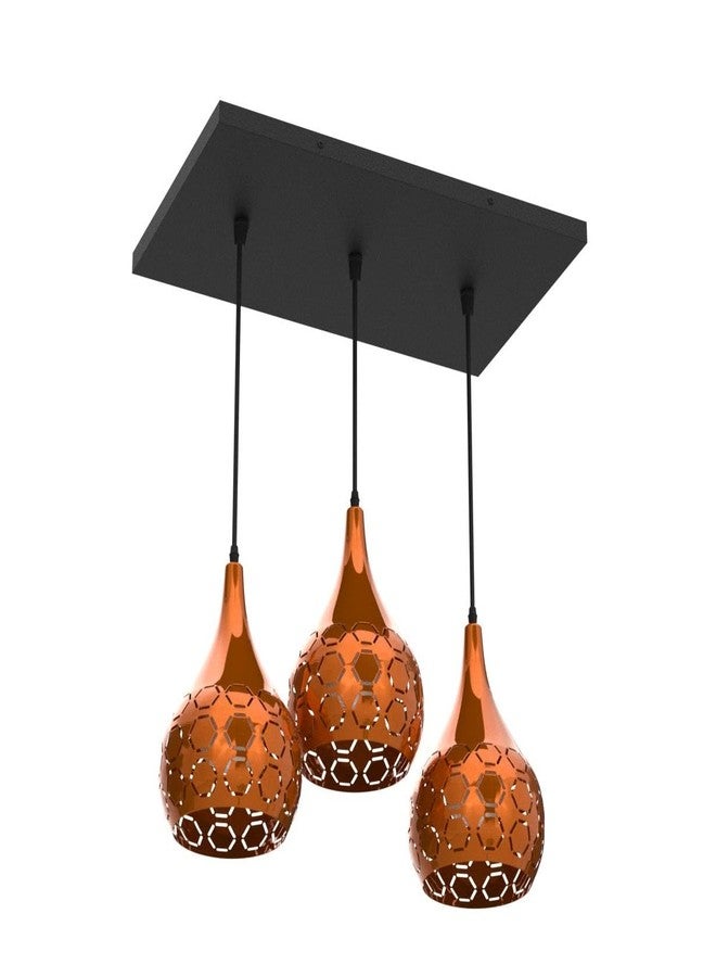 Keyplus Metal Cut 3 Light Linear Hanging Light Ceiling Pendant Lamp, Orange - Image 4